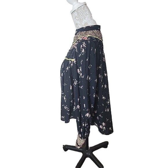 Free People Womens Black Floral Puff Sleeve Boho Cottagecore Peasant Top Small - Picture 5 of 9